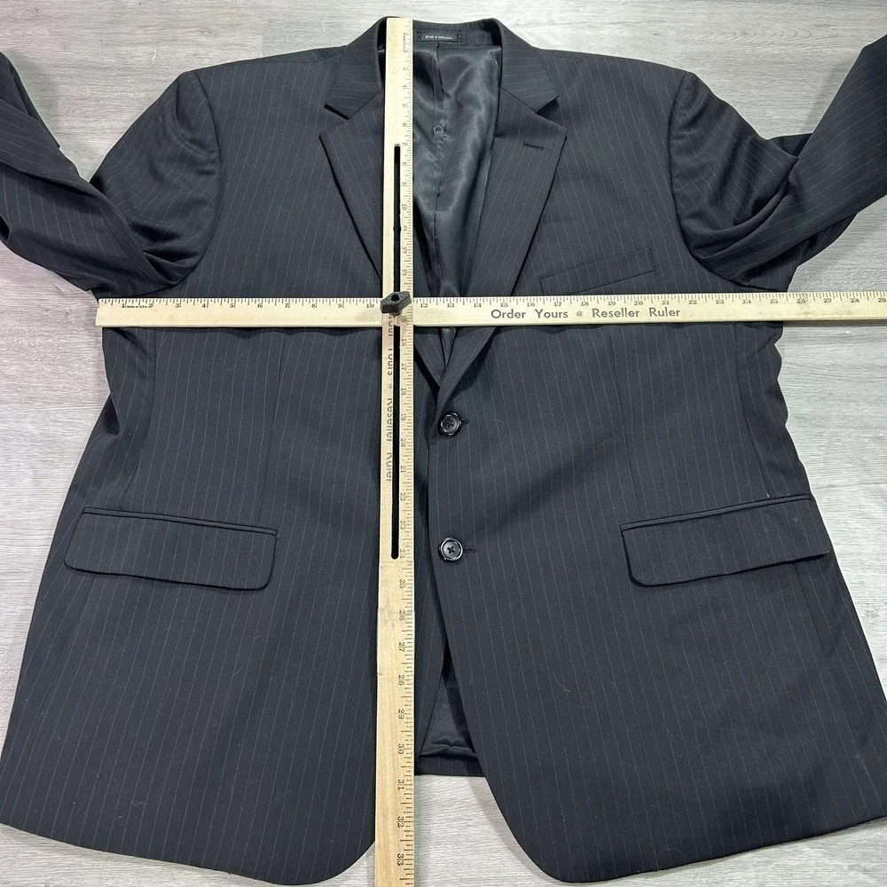 Pronto Uomo Platinum Suit Jacket Vest Set Mens 50R Black Pinstripe Wool 2 Button